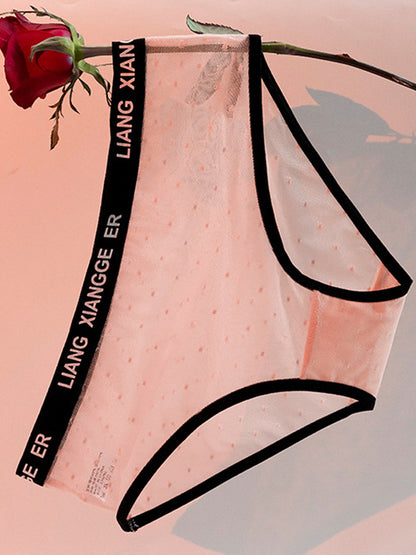 Sexy Wave Point Mesh Contrast Color Panties