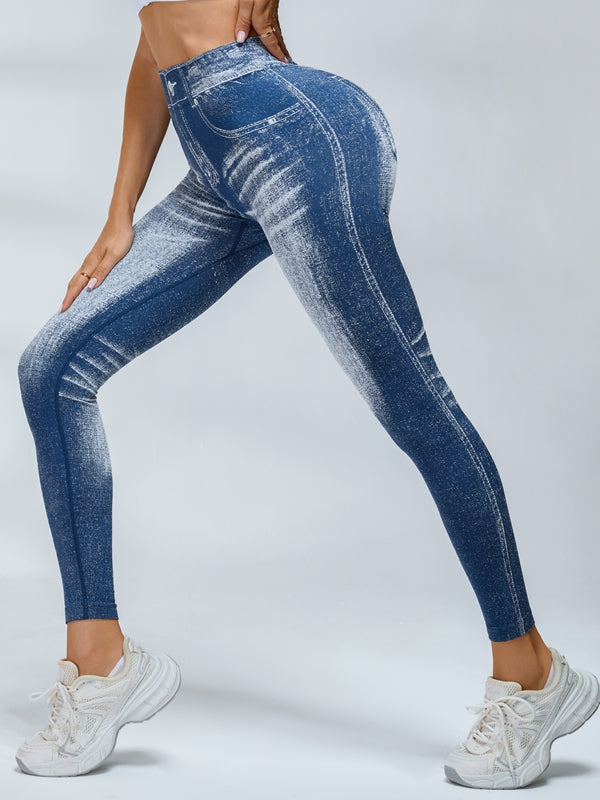 Deep V Back Denim Scrunch Bum Leggings