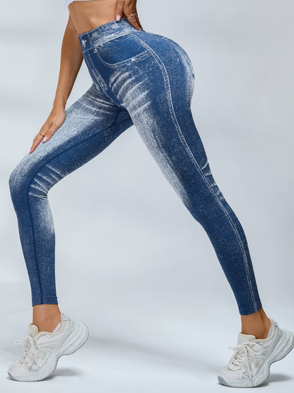 Deep V Back Denim Scrunch Bum Leggings