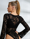 ZASUWA Female Sexy Round Neck Long Sleeves Flare Lace Bodysuit