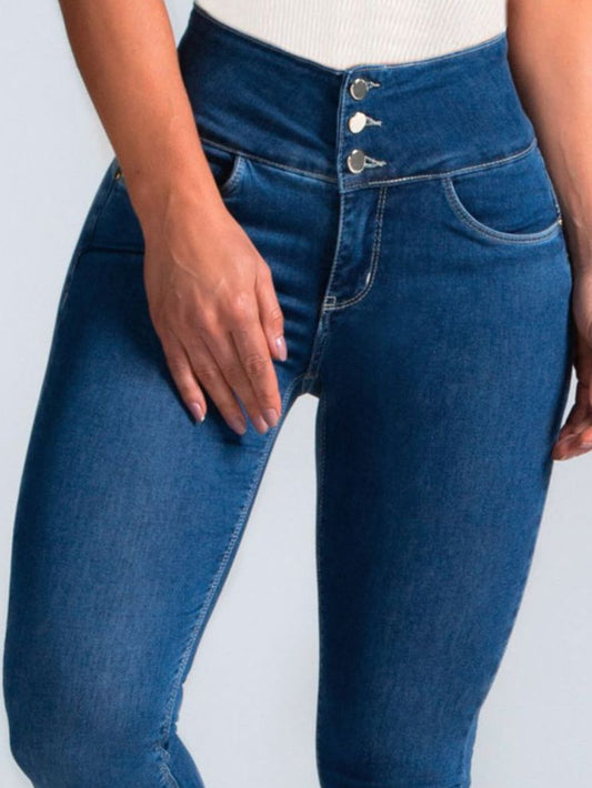 ZASUWA Female Denim Elastic Tight Pocket Cargo Leggings