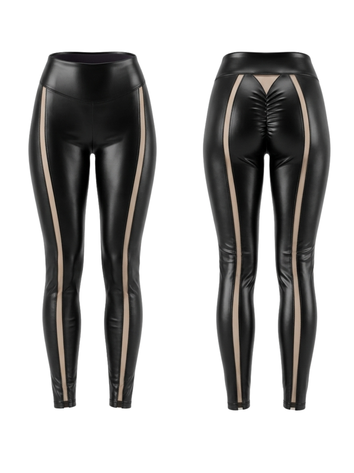 Faux Leather Mesh Stripes Leggings