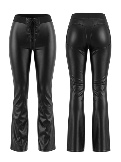 Sexy Faux Leather Push Up Design Lace-up Flare Leggings