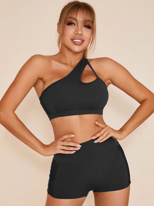 Sexy Mesh Stitching Cutout Spandex Gym Booty Shorts