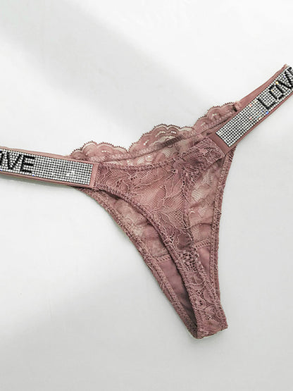 Love Print Lace Dazling Diamond Thong