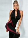 Faux Leather Zipper Stand Collar Push Up Sleevesless Jumpsuit