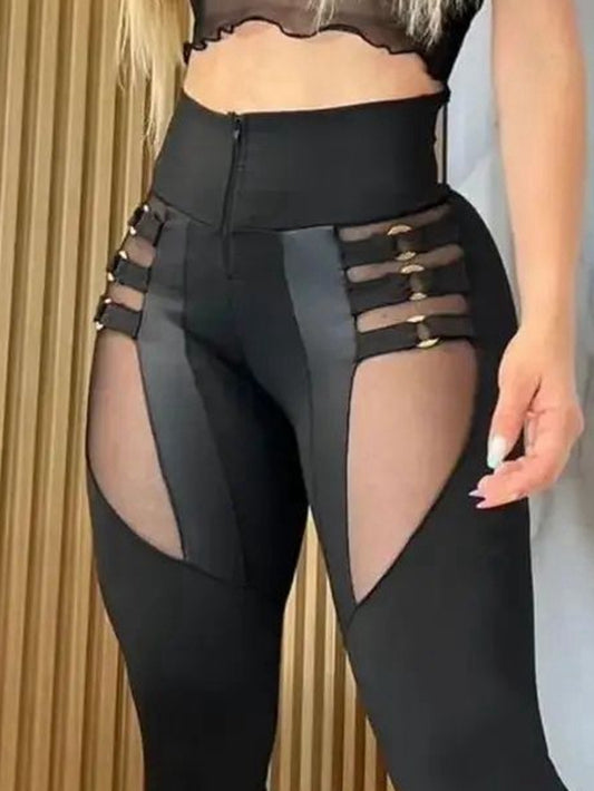 “Stitching Sexy” Cutout Mesh Zipper Leggings