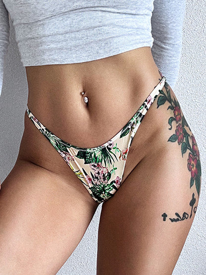 Sexy Silk Solid Color Print T-Back Panties