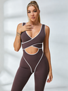 Sculpting Contrast Piping Cutout Short Romper