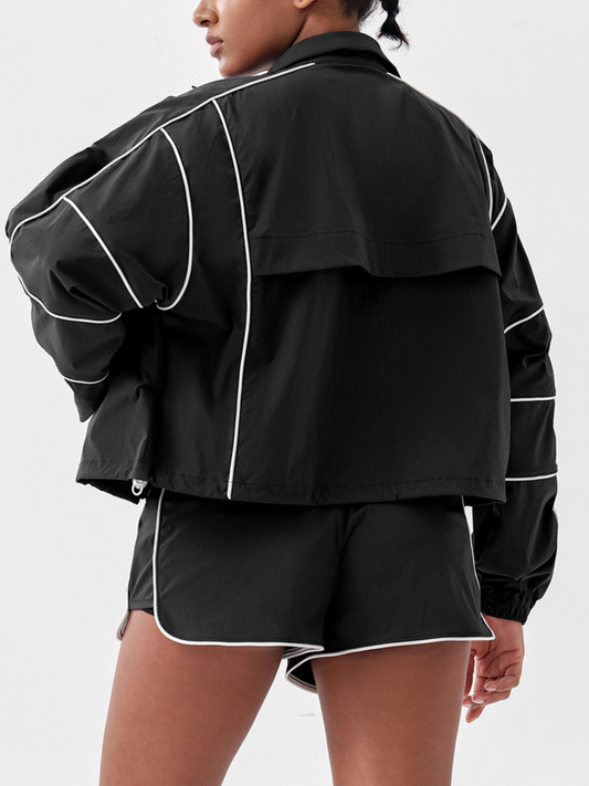 Contrast Color Zipper Pocket Casual Loose Quick Dry Jackets