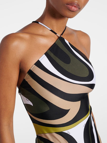 Camouflage Cross Backless Elastic Tight One Piece