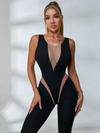 ❤ZASUWA Female Sexy Sheer Mesh Back Deep V Back Scrunch Bum Zipper Jumpsuit