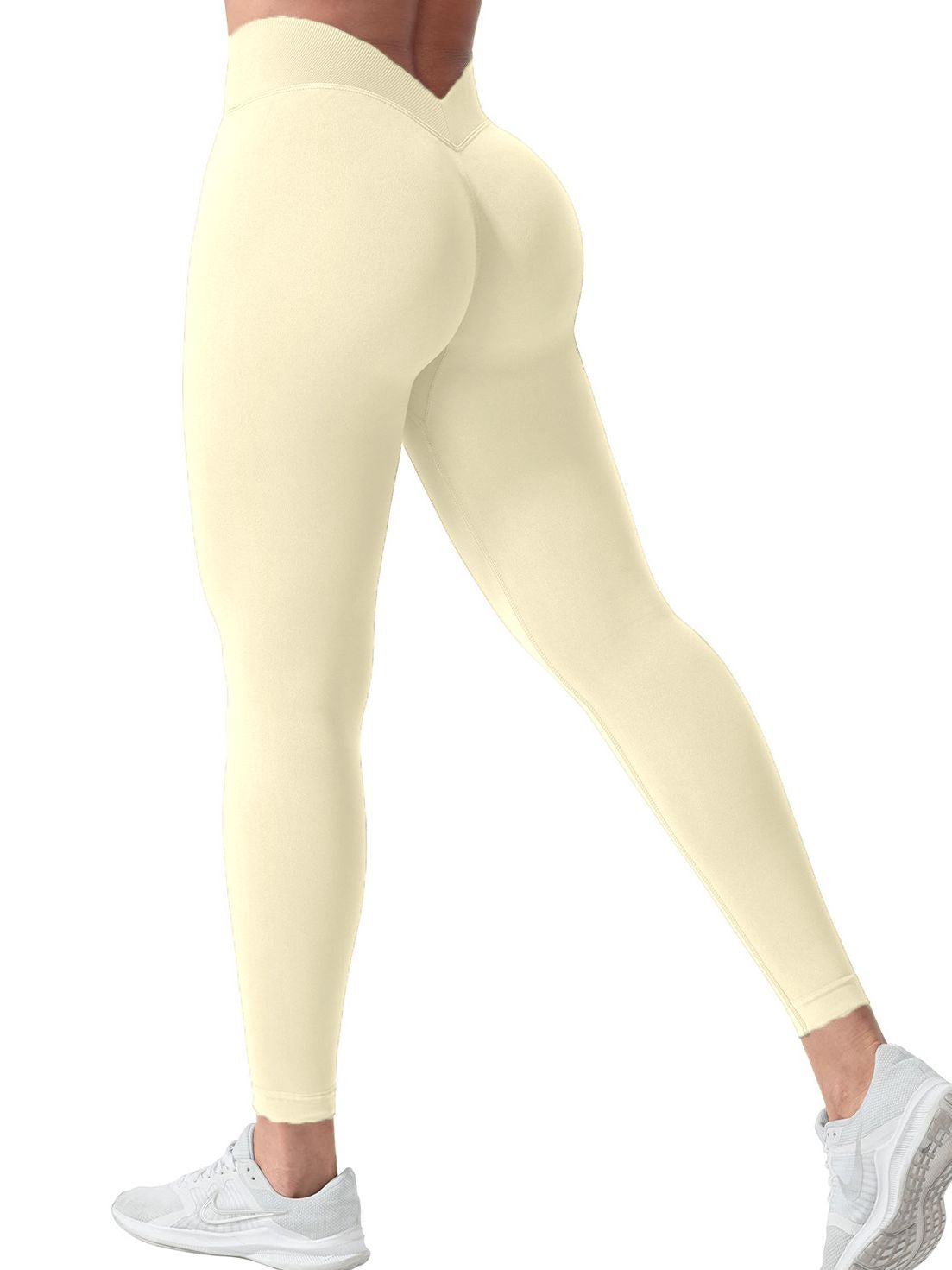 Nahtlose Leggings mit V-förmigem Bund und Volltonfarbe