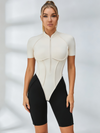 ZASUWA Female Contrast Color Backless Stitch Zipper Short Romper