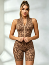 Leopard-Print Half-Zip Compression Romper