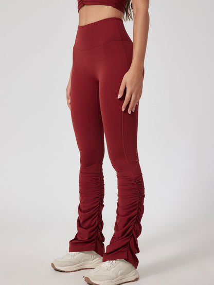 Solid Color Flare Folds High-rise Leggings