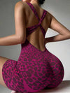 ZASUWA Female Sexy Leopard Print Cross Back Deep V Back Scrunch Bum Romper
