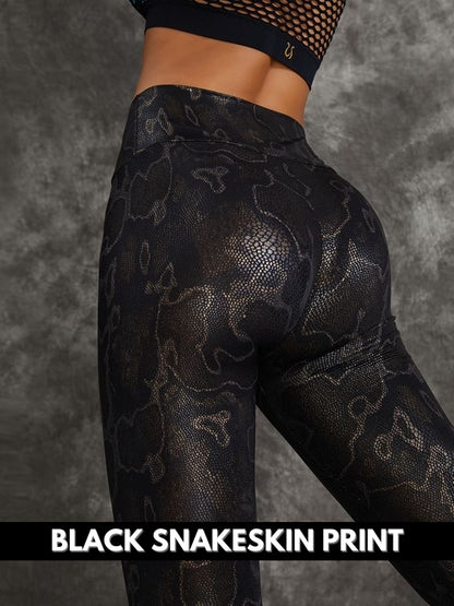 PU Faux Leather Snake Print Leggings