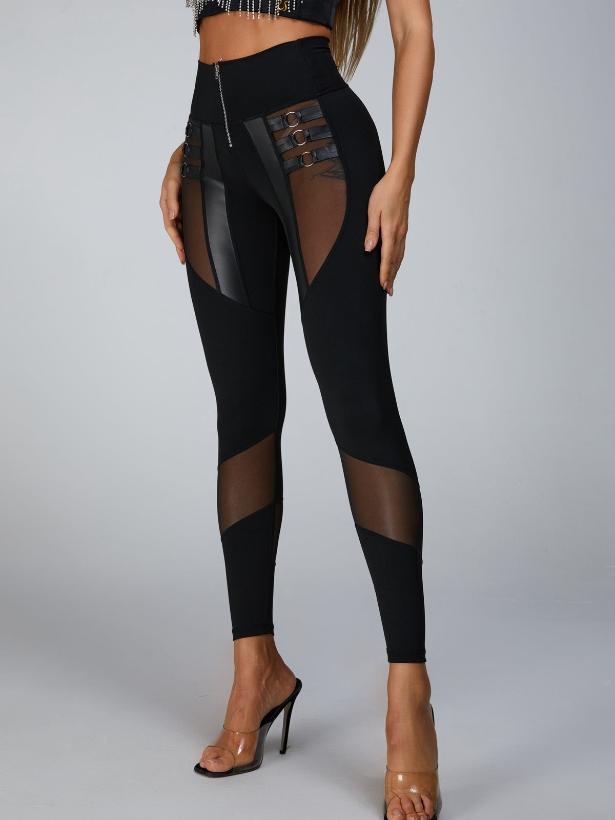 “Stitching Sexy” Cutout Mesh Zipper Leggings
