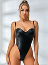 ZASUWA Female Sexy Glossy Faux Leather Bodysuit