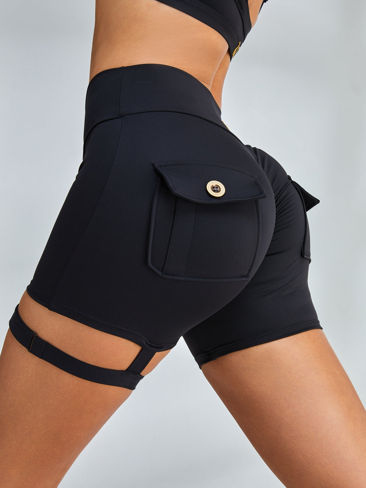 Unique Cut Out Pocket Mesh Scrunch Bum Leggings