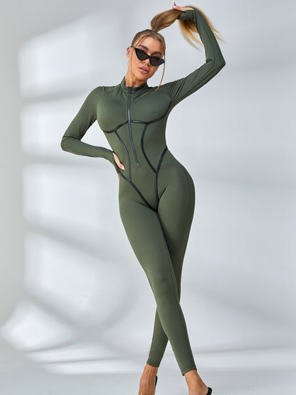 Trendy Zipper Peach Booty Jumpsuit