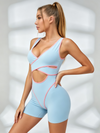 Sculpting Contrast Piping Cutout Short Romper