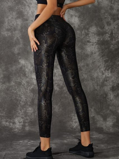 PU Faux Leather Snake Print Leggings