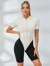 ZASUWA Female Contrast Color Backless Stitch Zipper Short Romper