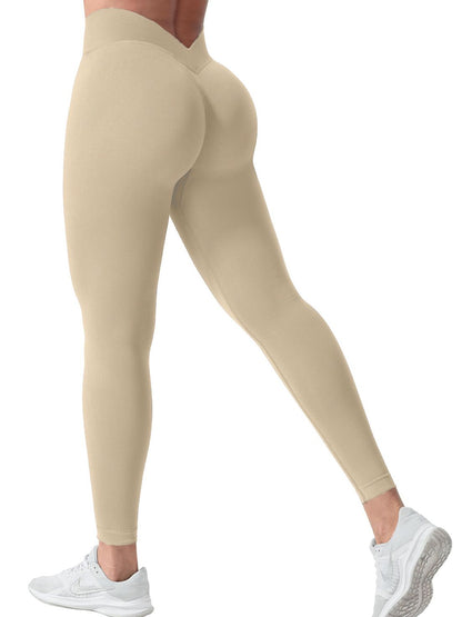Nahtlose Leggings mit V-förmigem Bund und Volltonfarbe