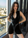 Faux Leather Zipper Stand Collar Push Up Jumpsuit