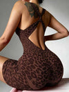 ZASUWA Female Sexy Leopard Print Cross Back Deep V Back Scrunch Bum Romper