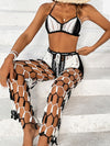 ZASUWA Damen Sexy Kontrastfarben Fischnetz Aushöhlen 2-teilig Ohne Bikini Set Bademode Cover-up 