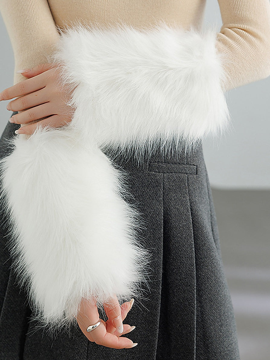 Plush Faux Fur Wrist Warmers - Black