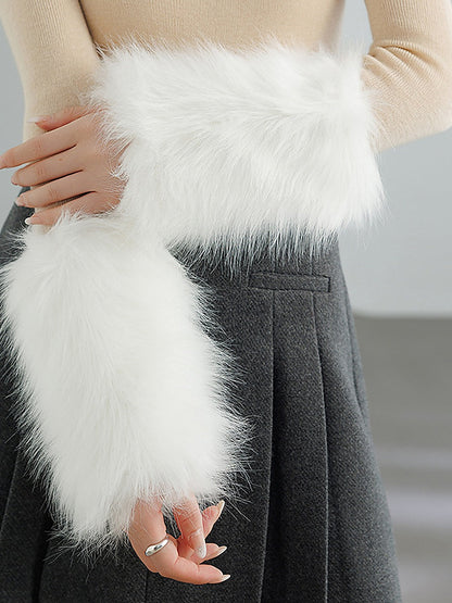 Plush Faux Fur Wrist Warmers - Black