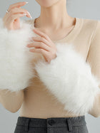 Plush Faux Fur Wrist Warmers - Black