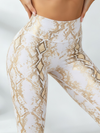 One-Shoulder Cutout & Gold Snake Print Workout Set
