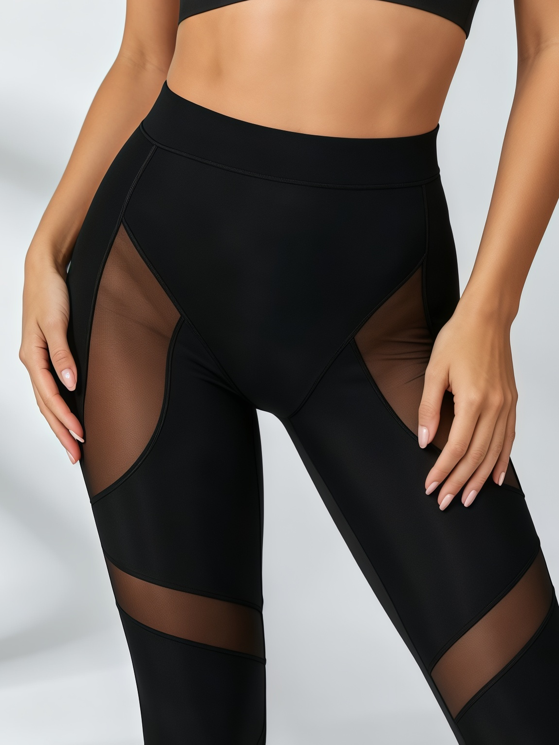 Geometric Mesh-Panel Black Workout Set