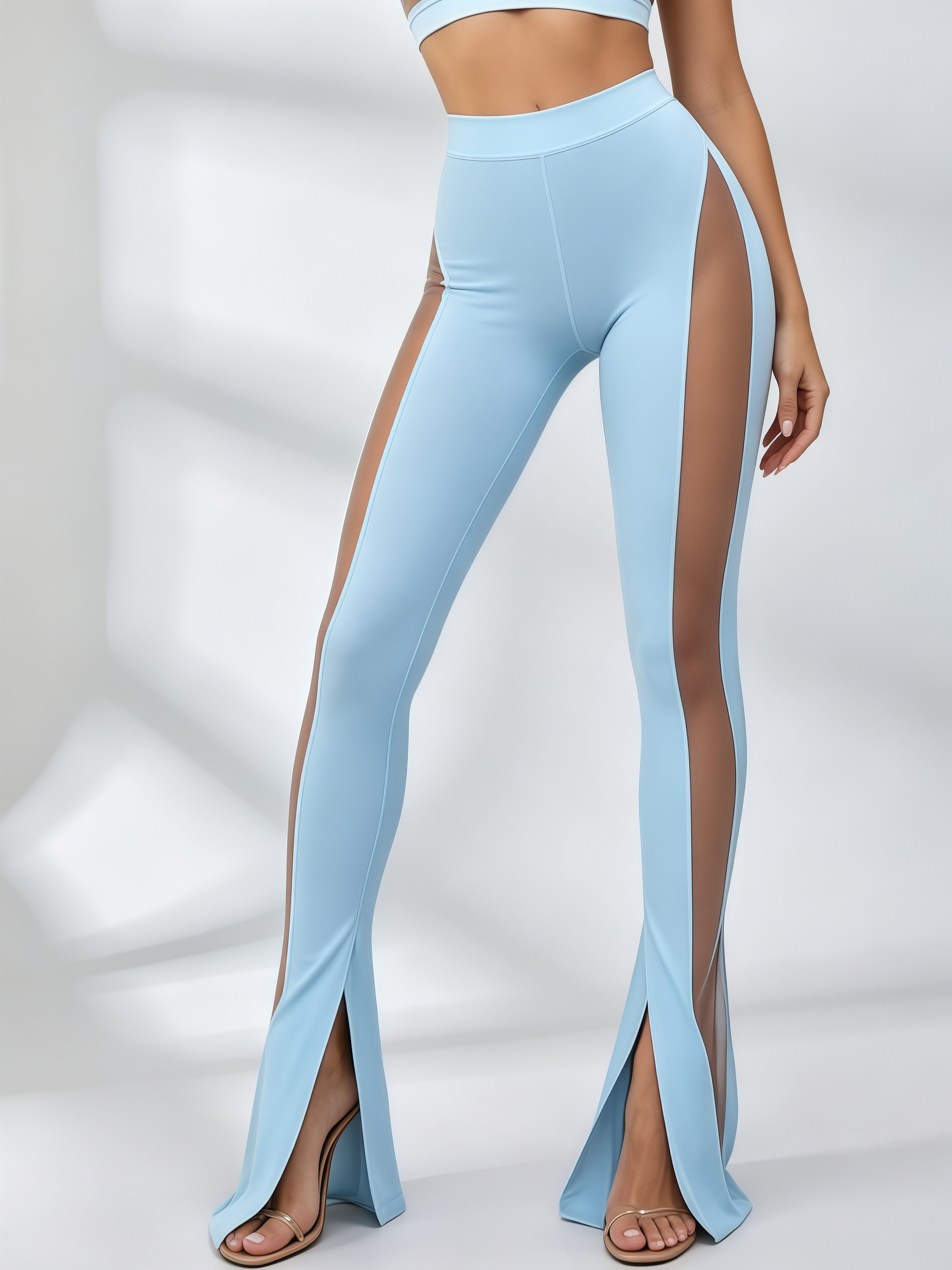 Light‑Blue Mesh‑Cutout Flared Active Set