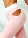 White Waist Cutout Side Pink Workout Set