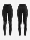 V‑Waist Faux Leather Patchwork High Waist Leggings