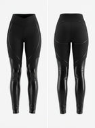 V‑Waist Faux Leather Patchwork High Waist Leggings