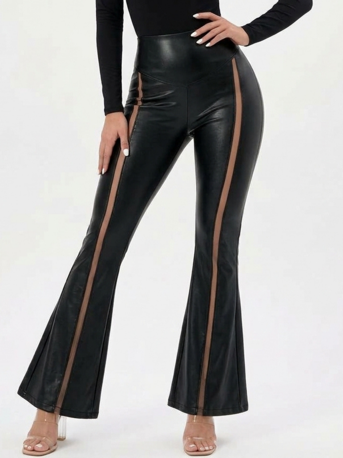 Slim Fit High Rise Faux Leather Flare Leggings