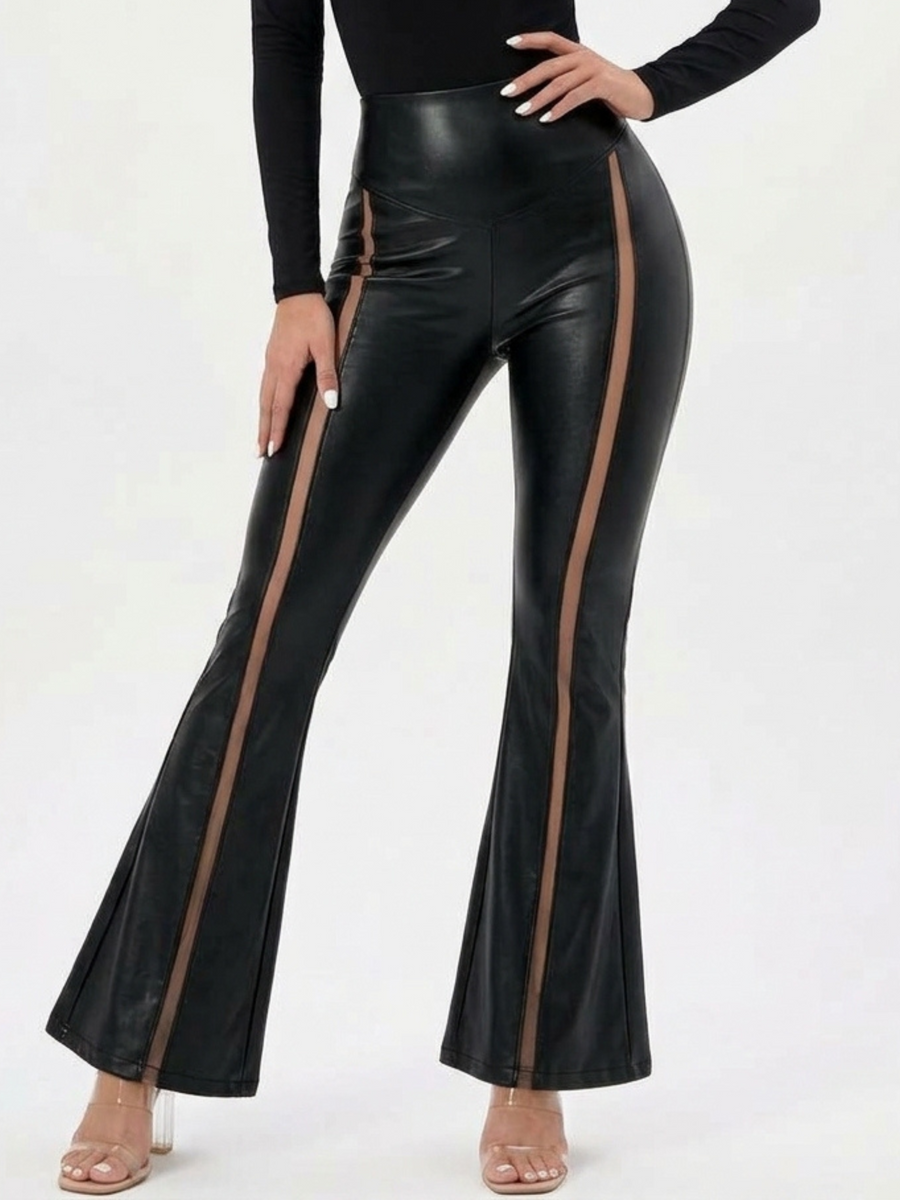 Slim Fit High Rise Faux Leather Flare Leggings