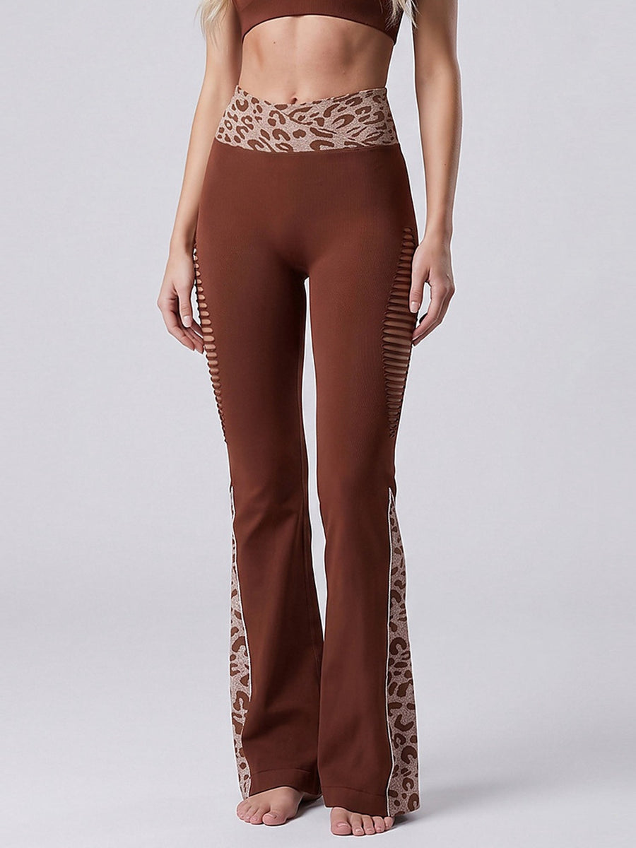 Women's Leopard Print High-Waisted Flare Leggings with Cutouts