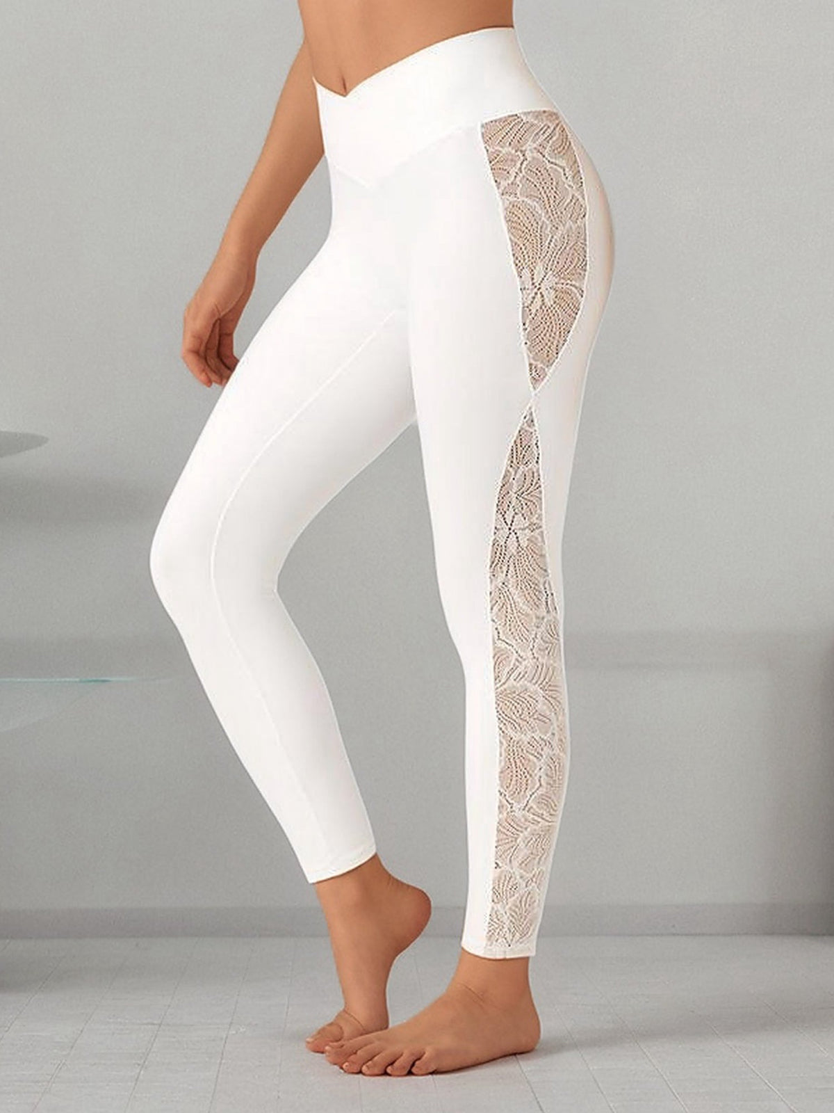 High-Waist Lace Panel Active Leggings