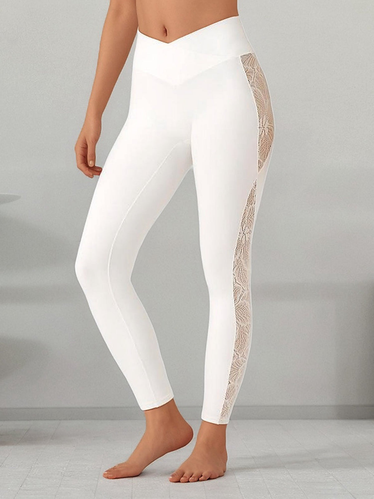 High-Waist Lace Panel Active Leggings