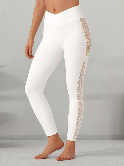High-Waist Lace Panel Active Leggings