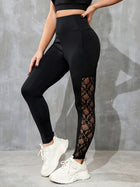 Women's High-Waisted Lace Panel Active Leggings with Pockets