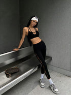 Women's High-Waisted Lace Panel Active Leggings with Pockets